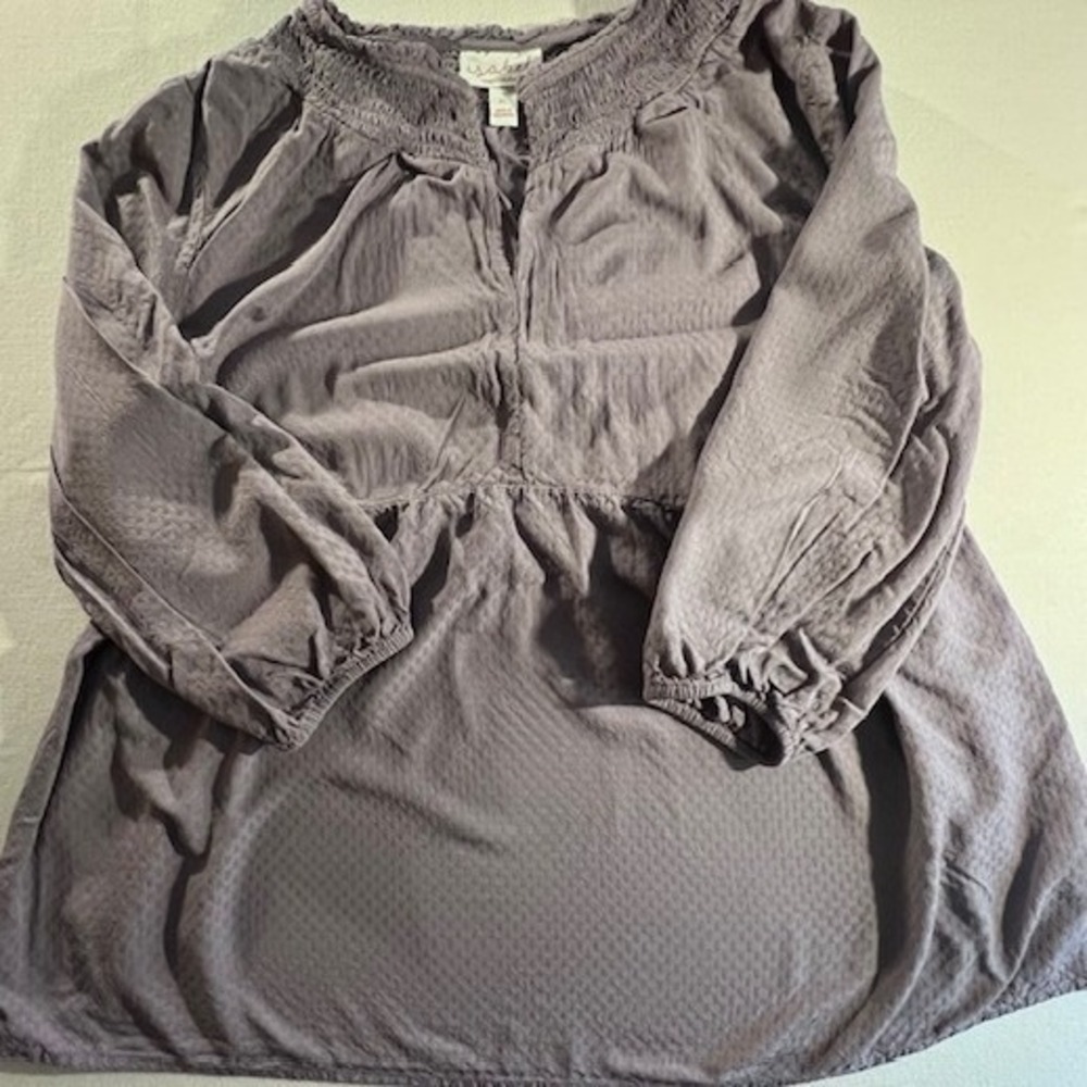Isabel Maternity Blouse Women XL Mauve Smocked Babydoll Textured Top